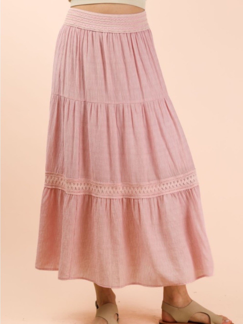 Tiered Layers Solid Woven Maxi Skirt